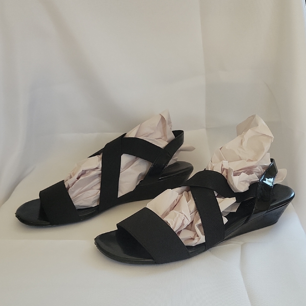 Black Wedge Shoes with Crisscross Straps